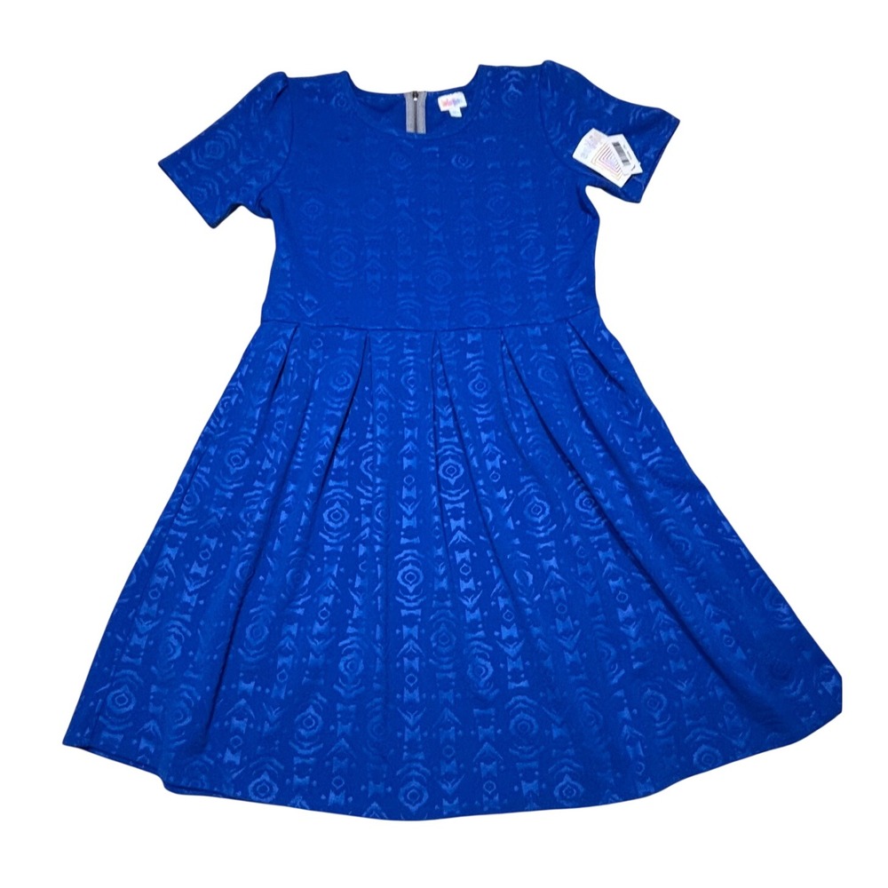 LuLaRoe Women Amelia Dress Size 2XL XXL Royal Blue Jacquard Tribal Fit Flare NWT